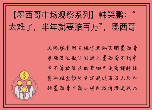 【墨西哥市场观察系列】韩笑鹏：“太难了，半年就要赔百万”，墨西哥华商开口就向我诉苦